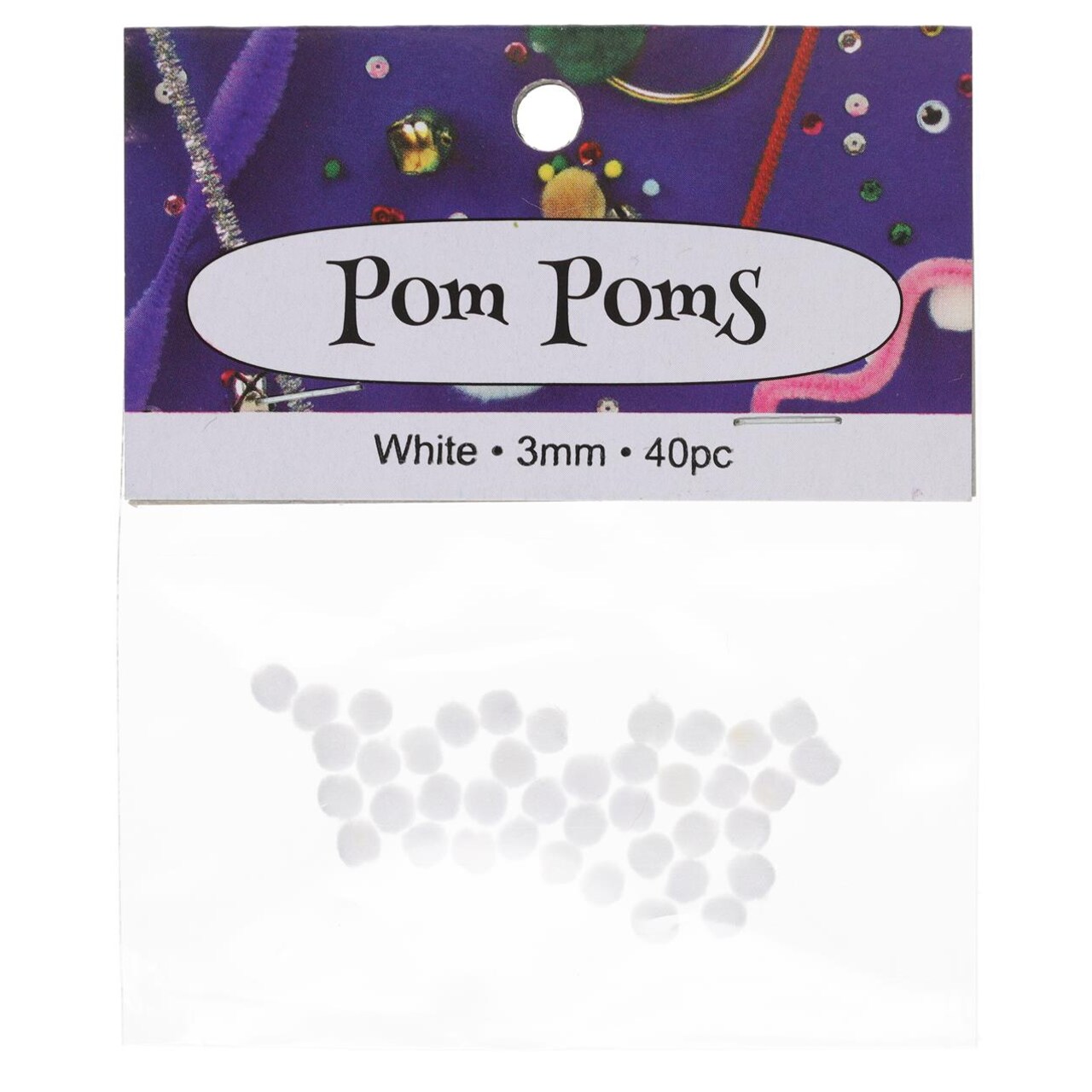 PA Essentials Pom Pom Balls 3mm 40pc White – Arts and Crafts Supplies, Puff Balls for DIY Projects, Pompoms for Crafting, Pom Pom Decorations, Kids Craft Accessories